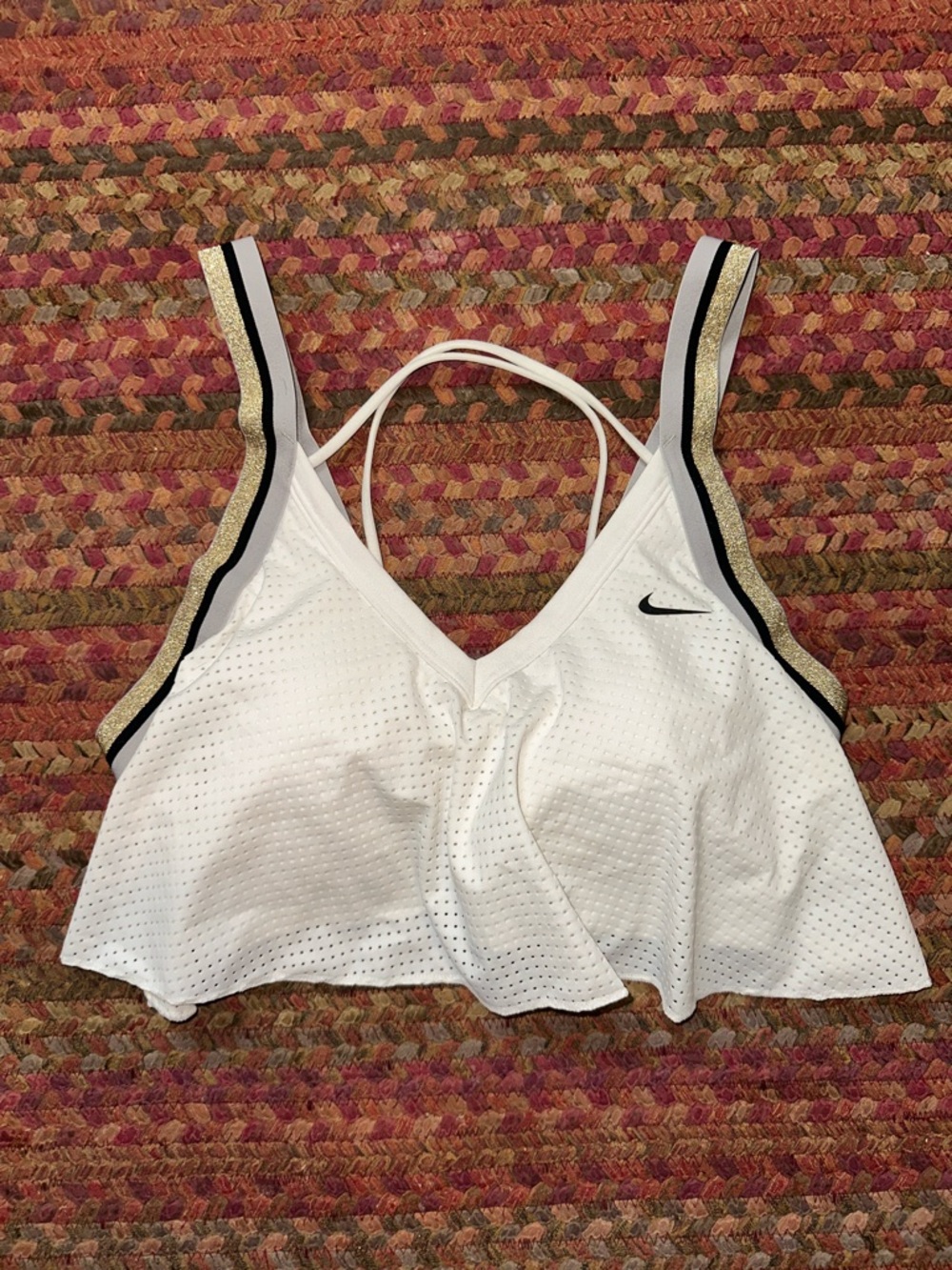 NIKE WHITE MESH FLOWY SPORTS BRA cheer varsity
